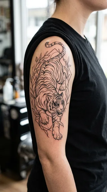 Tiger tattoo on the half sleeve