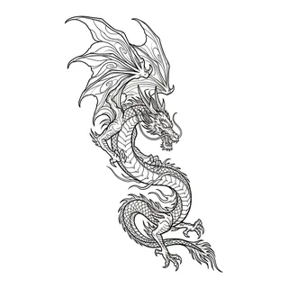 Black and white linework dragon tattoo design, outline stencil for a half sleeve