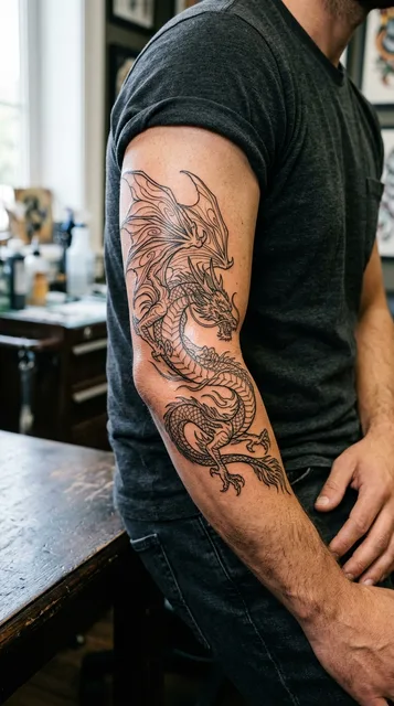 Dragon tattoo on the half sleeve