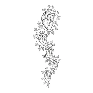 Black and white linework hearts tattoo design, outline stencil for a half sleeve