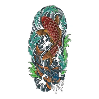 Color Japanese tattoo design, drawn flat for a half sleeve