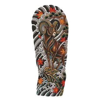 Color Japanese tattoo design, drawn flat for a half sleeve