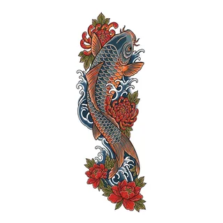Color neo traditional koi fish tattoo design, drawn flat for a half sleeve