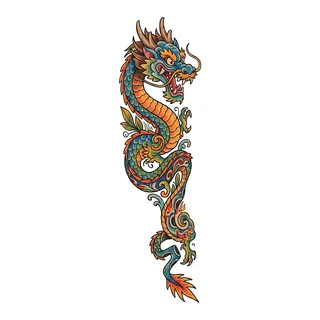 Color new school dragon tattoo design, drawn flat for a half sleeve