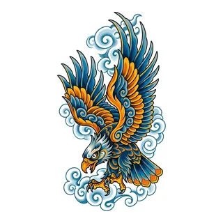 Color new school eagle tattoo design, drawn flat for a half sleeve