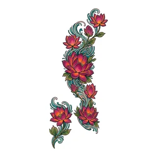 Color new school lotus tattoo design, drawn flat for a half sleeve