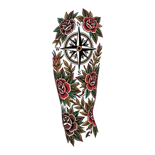 Color traditional tattoo design, drawn flat for a half sleeve