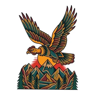 Color traditional tattoo design, drawn flat for a half sleeve