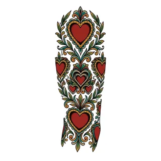 Color traditional heart tattoo design, drawn flat for a half sleeve