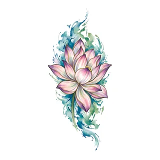 Color watercolor lotus tattoo design, drawn flat for a half sleeve