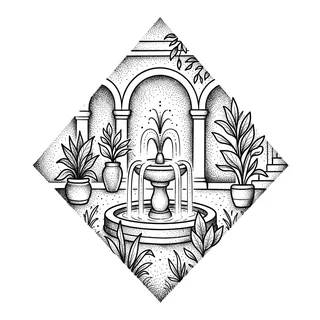 Black and grey dotwork tattoo design, drawn flat for a hand tattoo