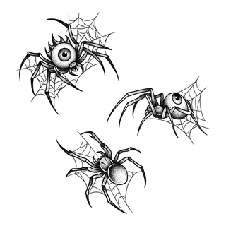Black and grey dotwork spider tattoo design, drawn flat for a hand tattoo