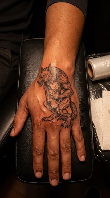 werewolf tattoo on the hand