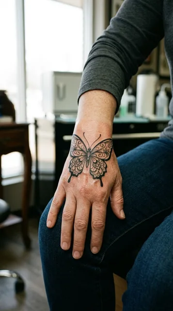 Butterfly tattoo on the hand