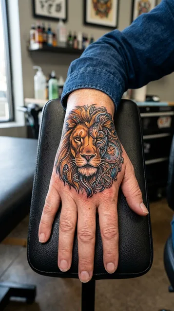Lion tattoo on the hand