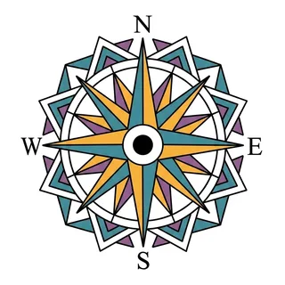 Color geometric compass tattoo design, outline stencil for a hand tattoo
