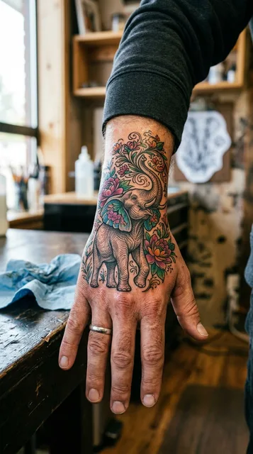 Elephant tattoo on the hand