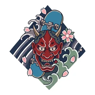 Color Japanese tattoo design, drawn flat for a hand tattoo