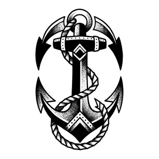 Black and white blackwork anchor tattoo design, drawn flat for a hip tattoo
