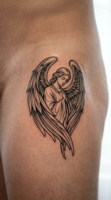 Angel tattoo on the hip