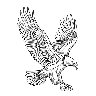 Black and white linework eagle tattoo design, outline stencil for a hip tattoo