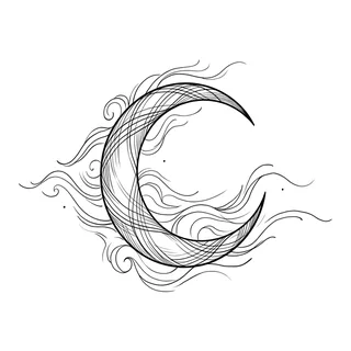 Black and white linework moon tattoo design, outline stencil for a hip tattoo