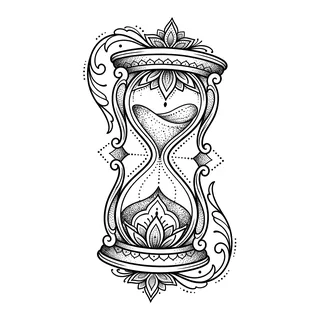 Black and grey ornamental tattoo design, drawn flat for a hip tattoo