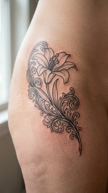 Lily tattoo on the hip
