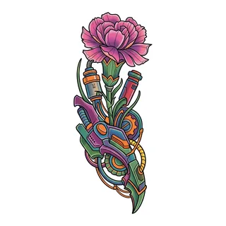 Color biomechanical tattoo design, drawn flat for a hip tattoo