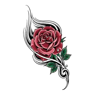 Color Japanese rose tattoo design, drawn flat for a hip tattoo