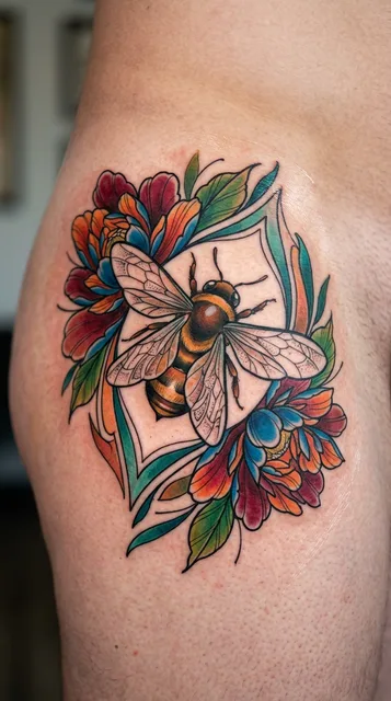 Bee tattoo on the hip