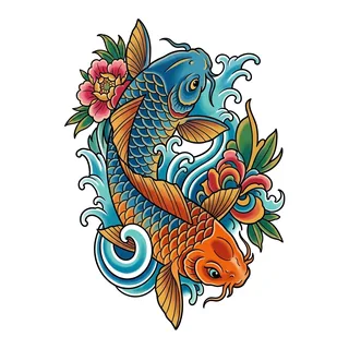 Color neo traditional tattoo design, drawn flat for a hip tattoo