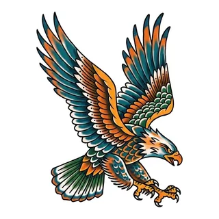 Color new school eagle tattoo design, drawn flat for a hip tattoo