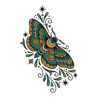 Color traditional tattoo design, drawn flat for a hip tattoo
