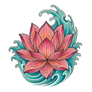 Color traditional lotus flower tattoo design, drawn flat for a hip tattoo