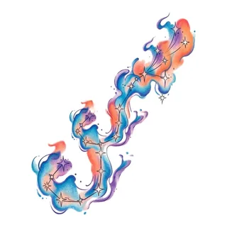 Color watercolor tattoo design, drawn flat for a hip tattoo