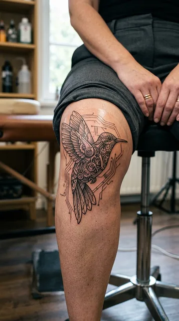 Hummingbird tattoo on the knee