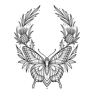 Black and white blackwork tattoo design, drawn flat for a knee tattoo