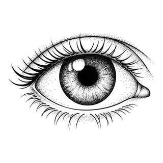 Black and grey dotwork eye tattoo design, drawn flat for a knee tattoo