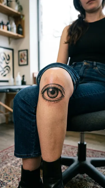 Eye tattoo on the knee