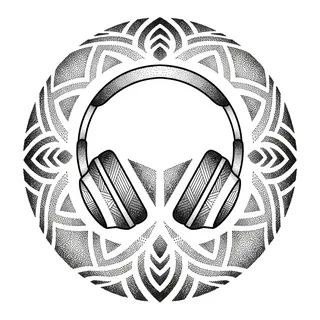 Black and grey dotwork tattoo design, drawn flat for a knee tattoo