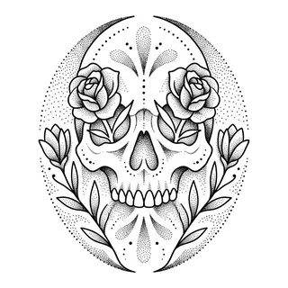 Black and grey dotwork tattoo design, drawn flat for a knee tattoo