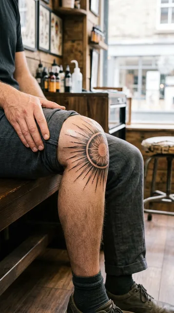 Sun tattoo on the knee