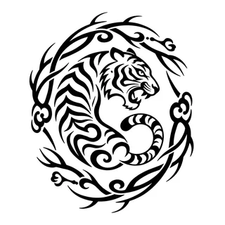 Black and white tribal tattoo design, drawn flat for a knee tattoo
