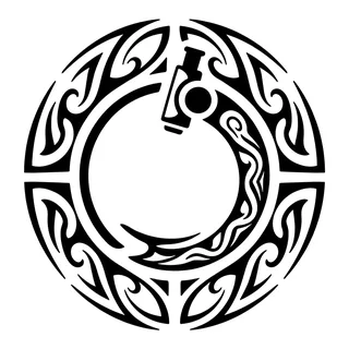 Black and white tribal tattoo design, drawn flat for a knee tattoo