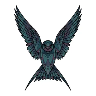 Color geometric bird tattoo design, outline stencil for a knee tattoo