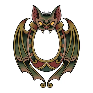 Color traditional tattoo design, drawn flat for a knee tattoo