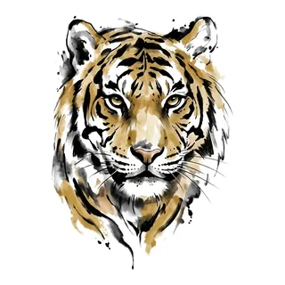 Color watercolor tiger tattoo design, drawn flat for a knee tattoo