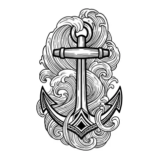 Black and white blackwork anchor tattoo design, drawn flat for a lower back tattoo