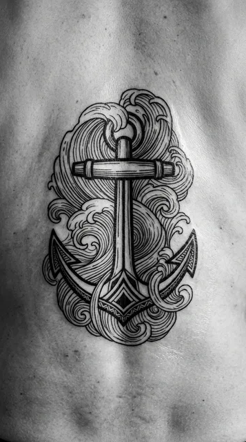 Anchor tattoo on the lower back